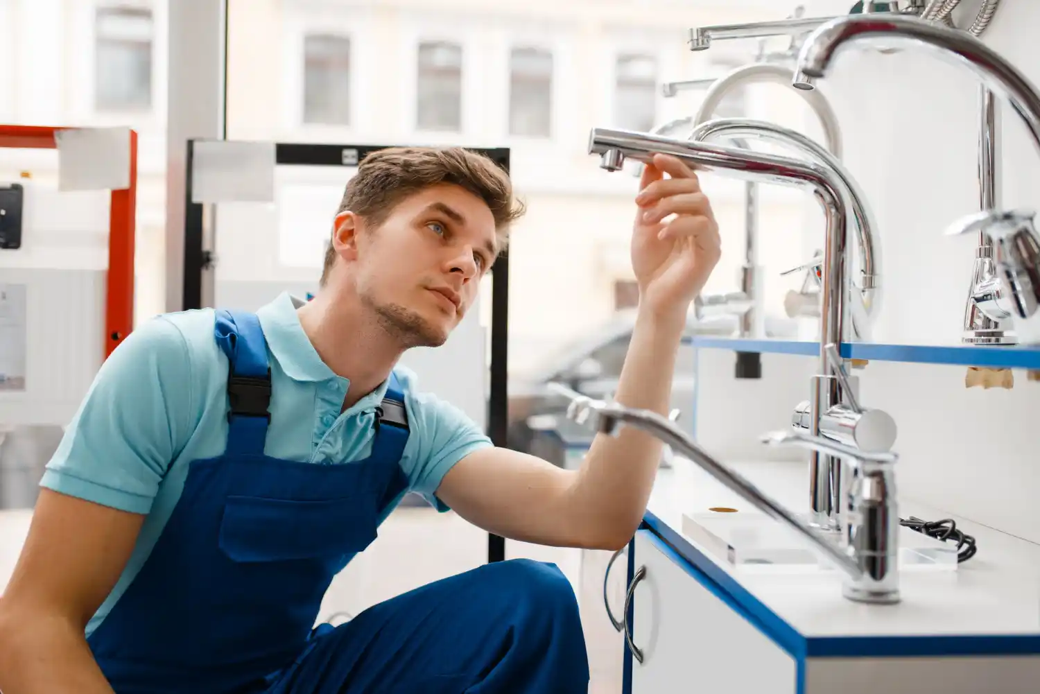 Engineer using acoustic leak detection equipment to locate concealed pipe leaks