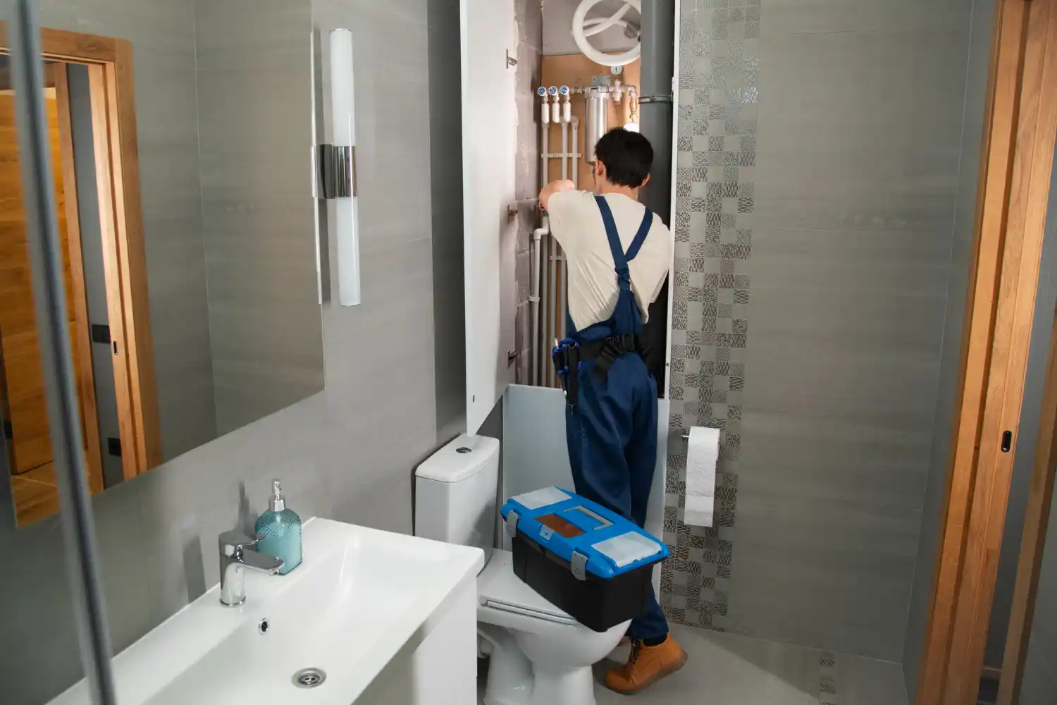 Contemporary bathroom featuring a newly installed premium shower system for enhanced comfort and functionality