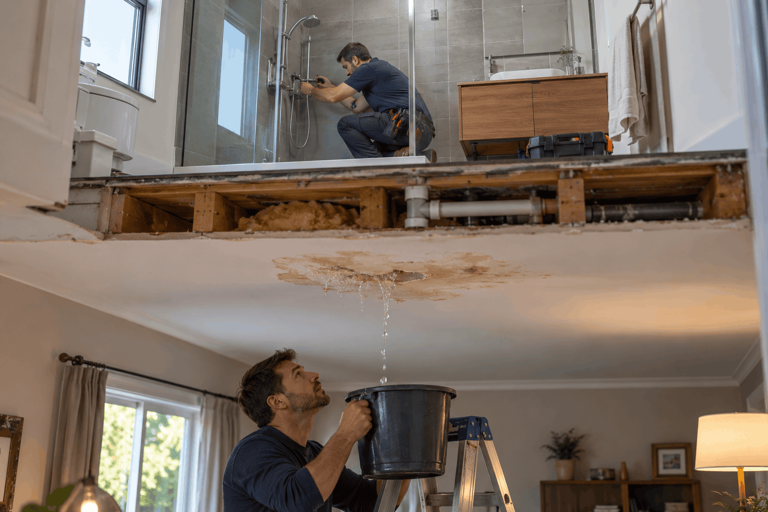 shower-leak-through-ceiling- causes-and-fixes